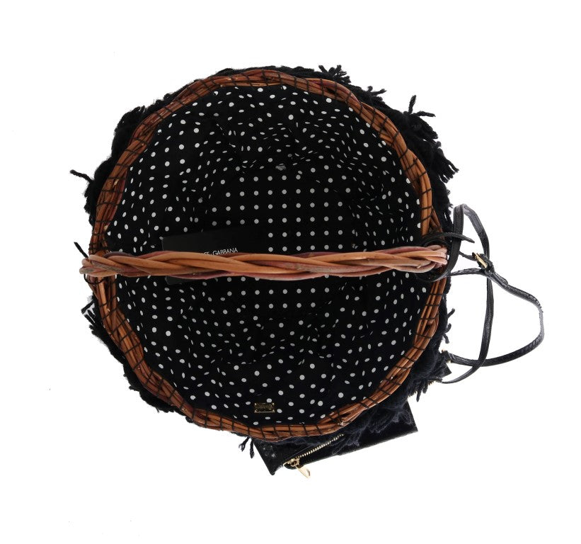 Dolce & Gabbana Beige Straw Snakeskin Pom Pom Crystal AGNESE Bag-6