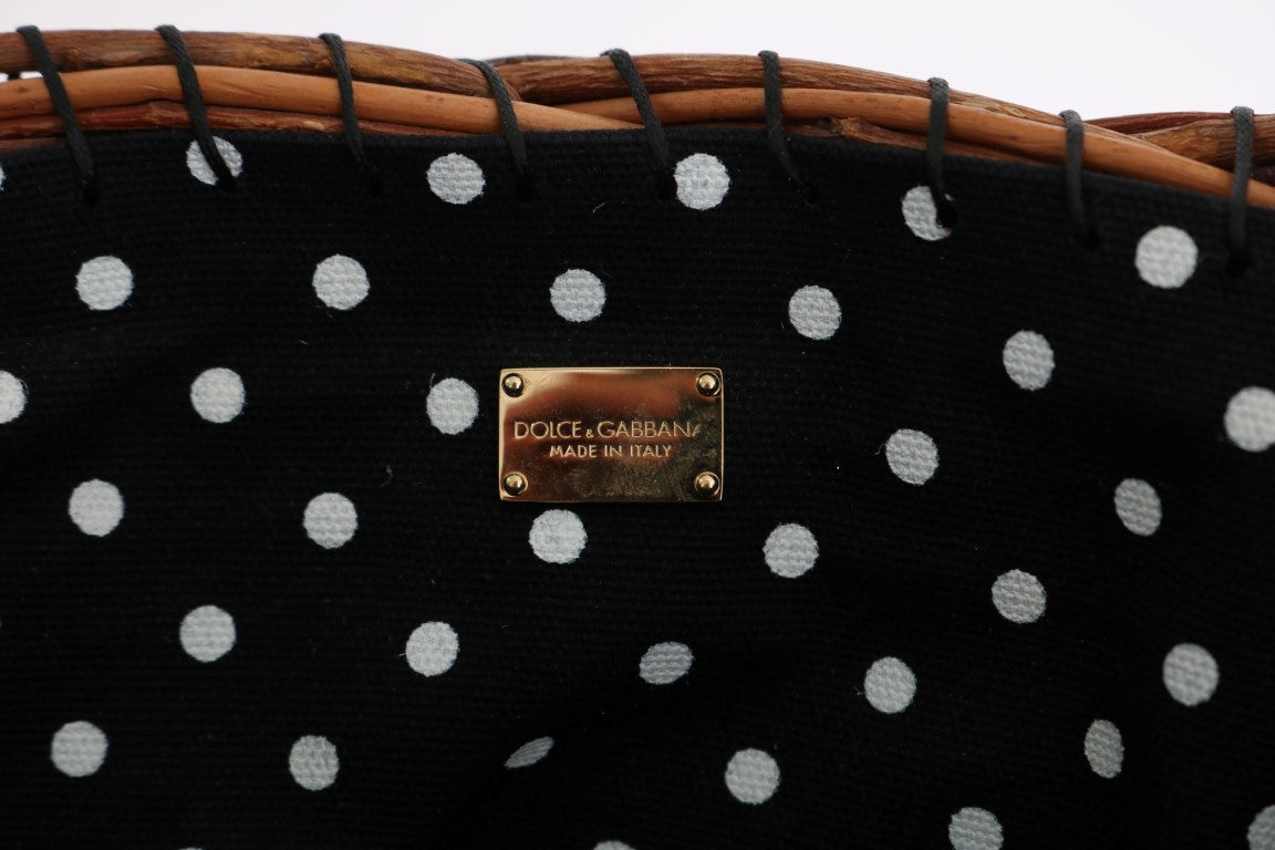 Dolce & Gabbana Beige Straw Snakeskin Pom Pom Crystal AGNESE Bag-7
