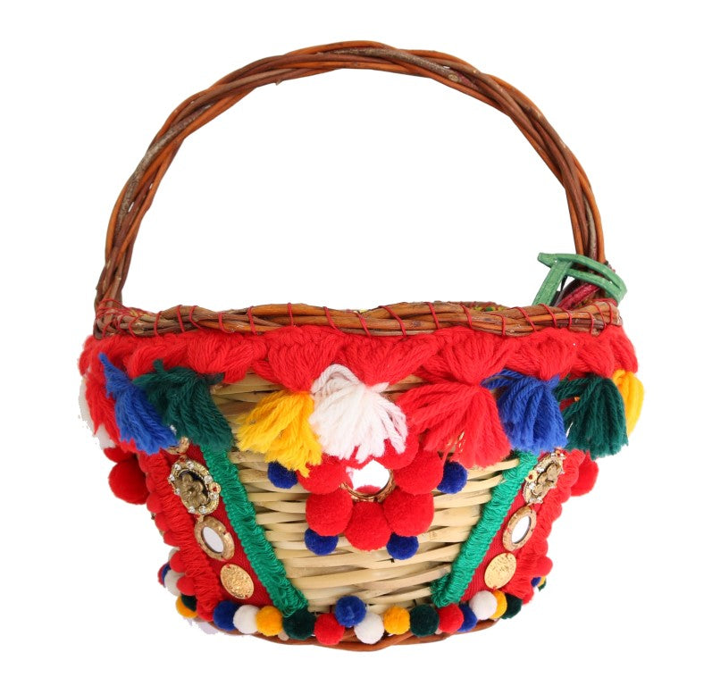 Dolce & Gabbana Multicolor AGNESE Stroh Kristall Pom Pom Tasche-1