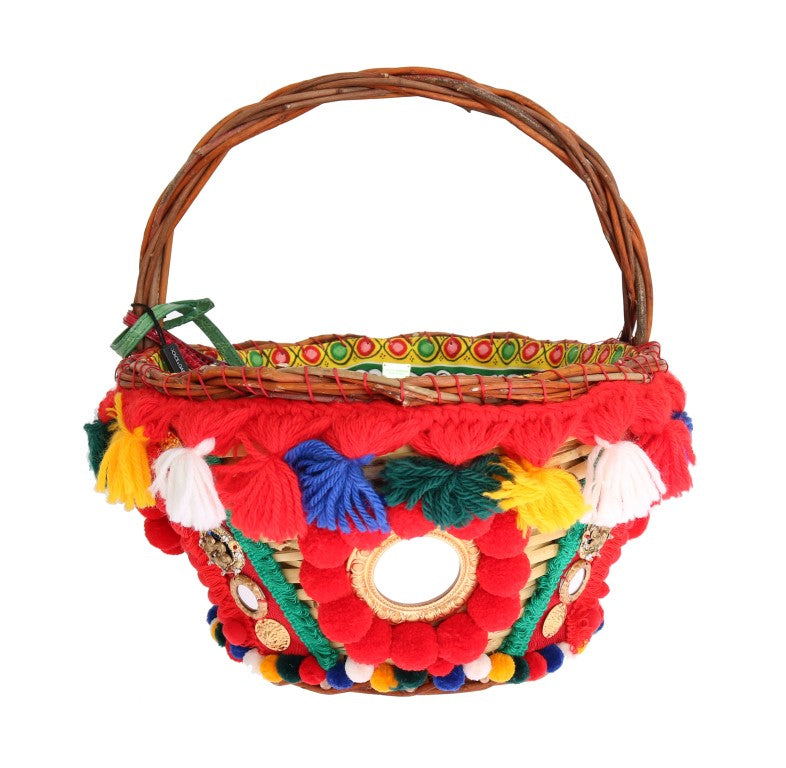 Dolce & Gabbana Multicolor AGNESE Stroh Kristall Pom Pom Tasche-3