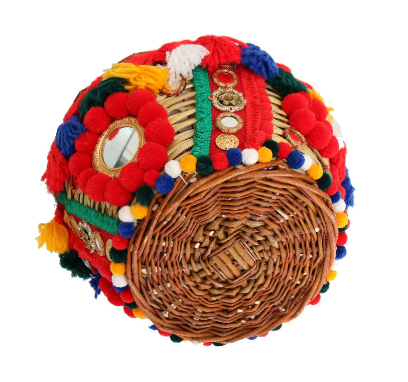 Dolce & Gabbana Multicolor AGNESE Stroh Kristall Pom Pom Tasche-4