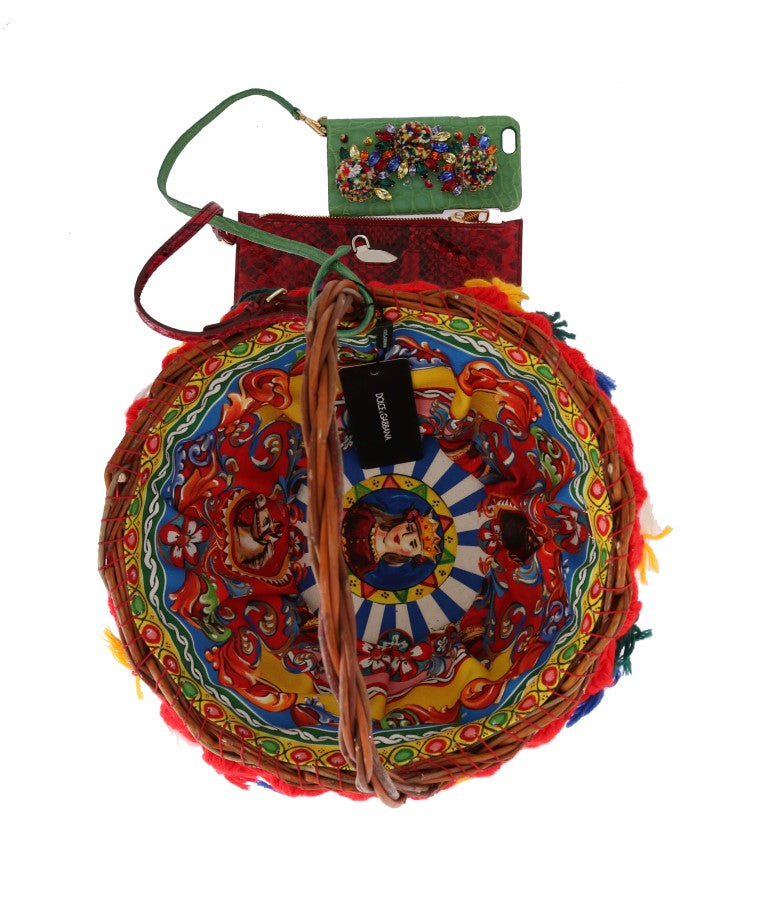 Dolce & Gabbana Multicolor AGNESE Stroh Kristall Pom Pom Tasche-6