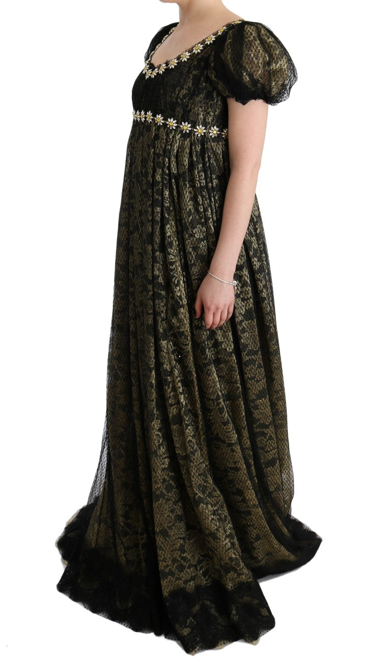 Dolce & Gabbana Black and Yellow Crystal Lace Shift Dress-2