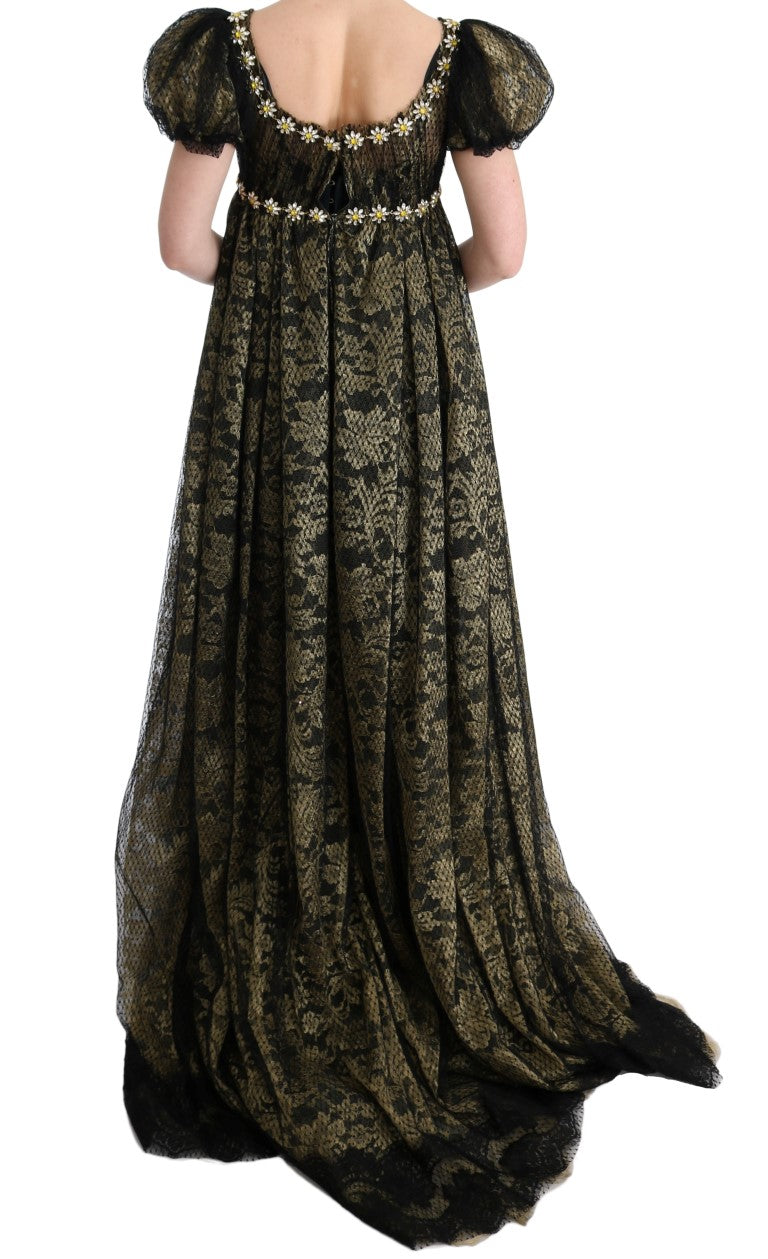 Dolce & Gabbana Black and Yellow Crystal Lace Shift Dress-3