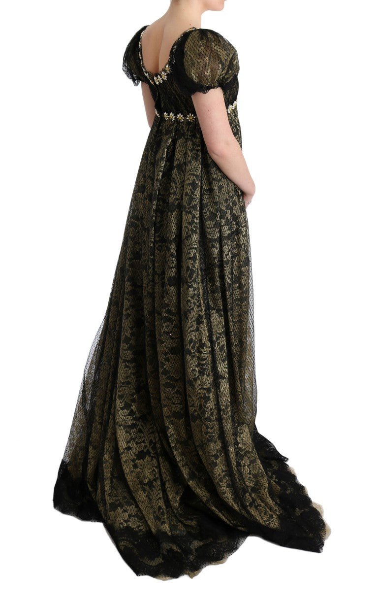 Dolce & Gabbana Black and Yellow Crystal Lace Shift Dress-4