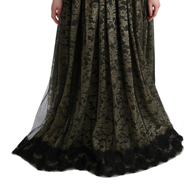Dolce & Gabbana Black and Yellow Crystal Lace Shift Dress-6