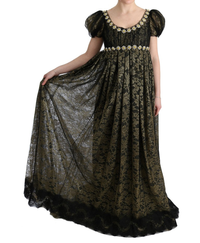 Dolce & Gabbana Black and Yellow Crystal Lace Shift Dress-7