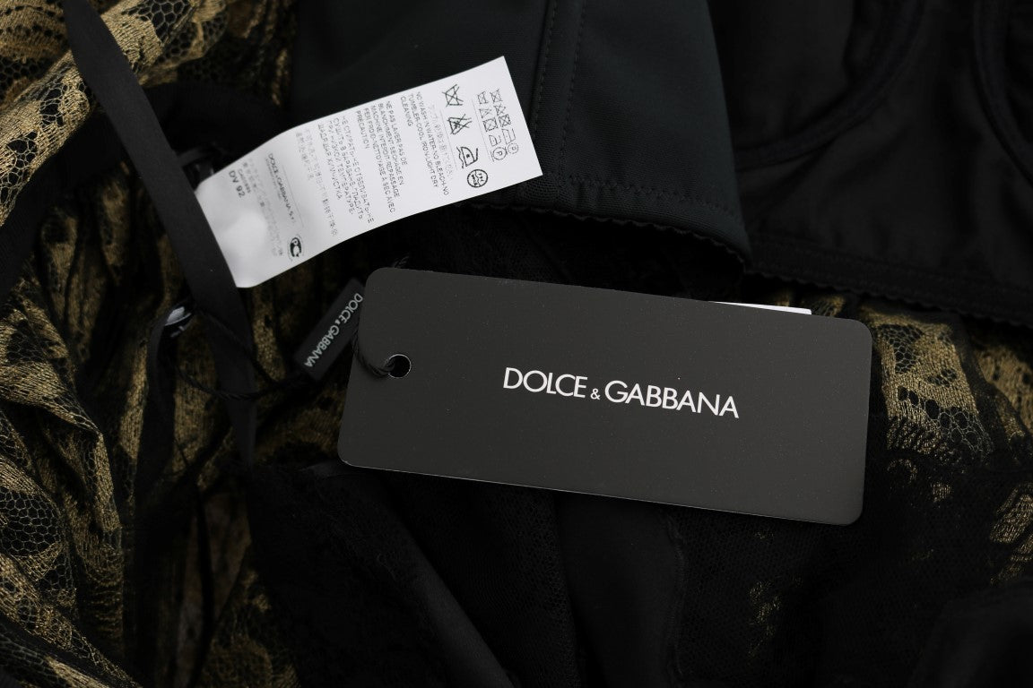 Dolce & Gabbana Black and Yellow Crystal Lace Shift Dress-8