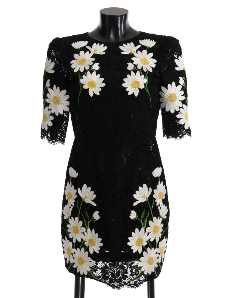 Dolce & Gabbana Black dress in floral chamomile lace Sicily