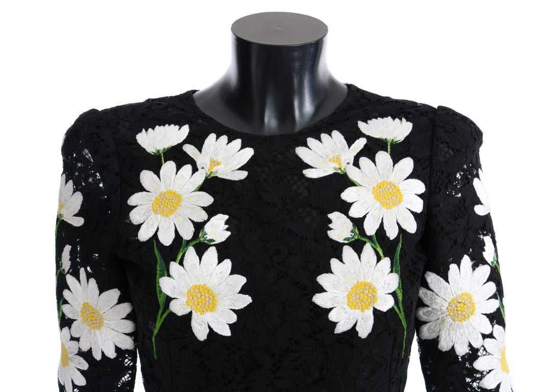 Dolce & Gabbana Black dress in floral chamomile lace Sicily-3