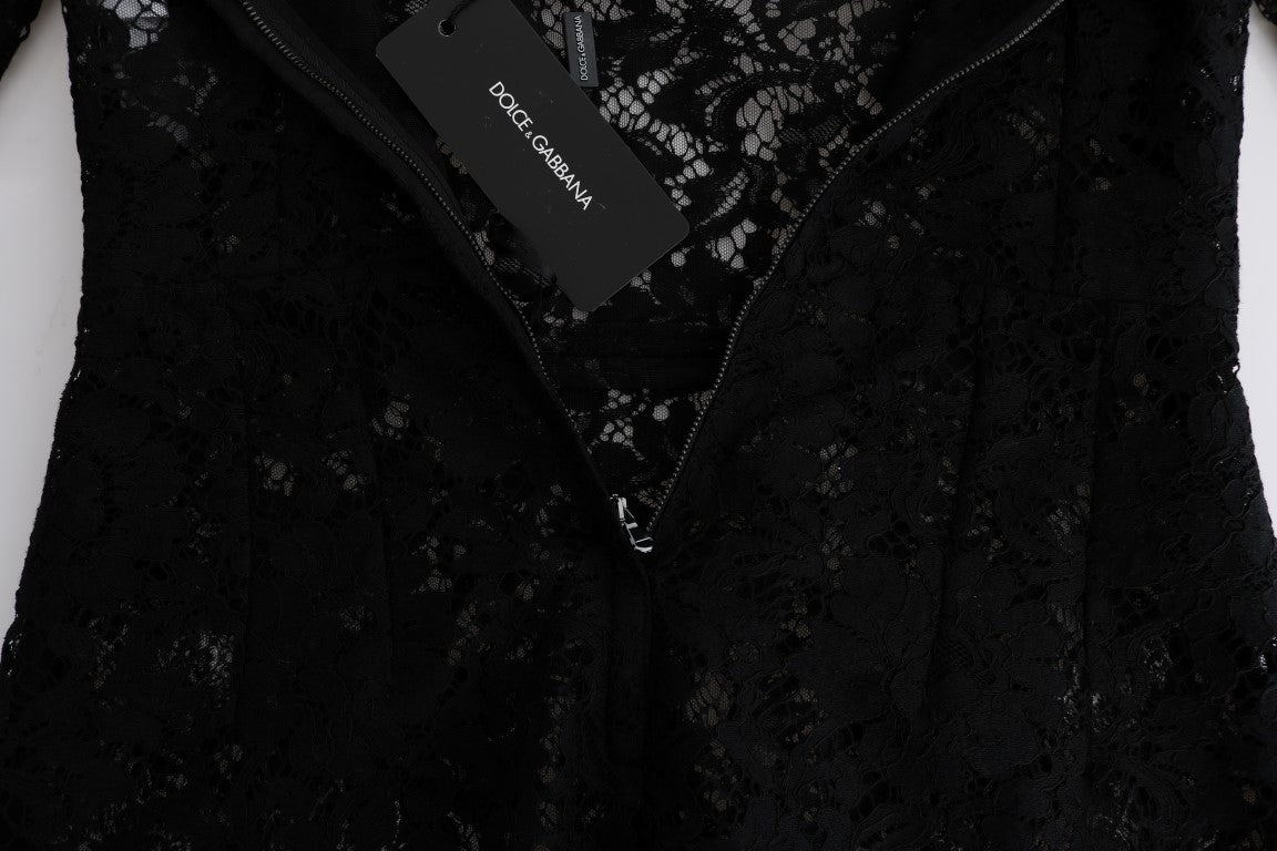 Dolce & Gabbana Black dress in floral chamomile lace Sicily-4