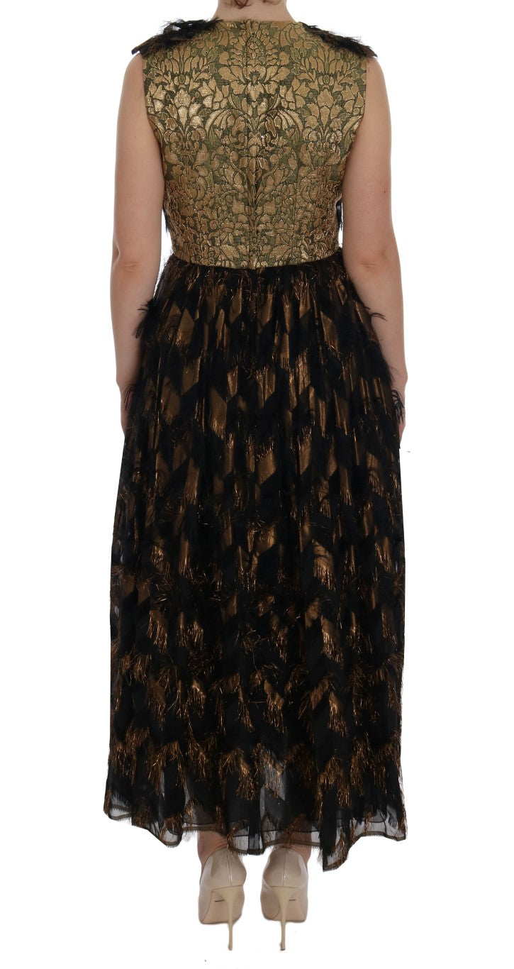 Dolce & Gabbana Schwarzes Seidenkleid mit braunen Fransen in A-Linie-3