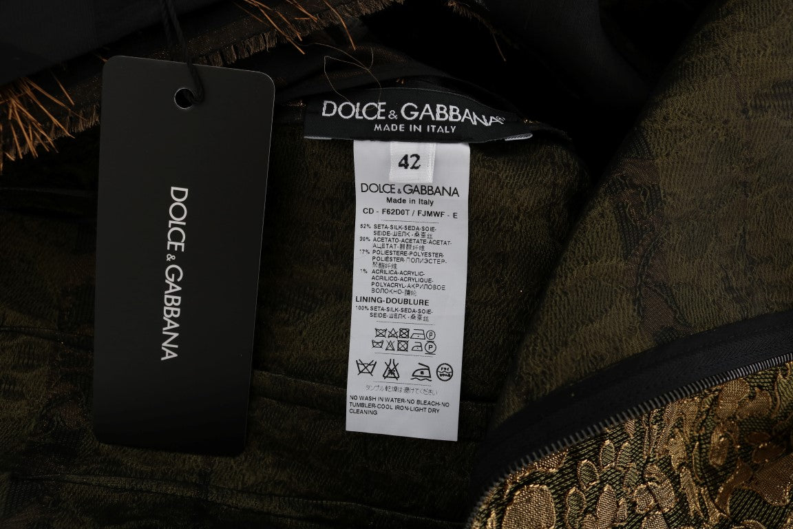 Dolce & Gabbana Schwarzes Seidenkleid mit braunen Fransen in A-Linie-8