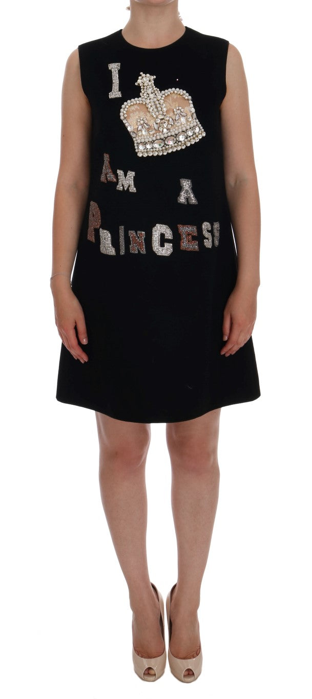 Vestido recto con cristales I AM A PRINCESS de Dolce & Gabbana en negro-1