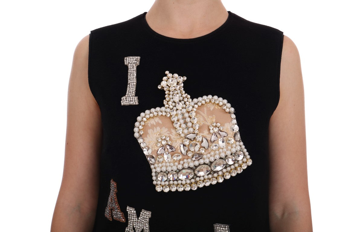 Vestido recto con cristales I AM A PRINCESS de Dolce & Gabbana en negro-5