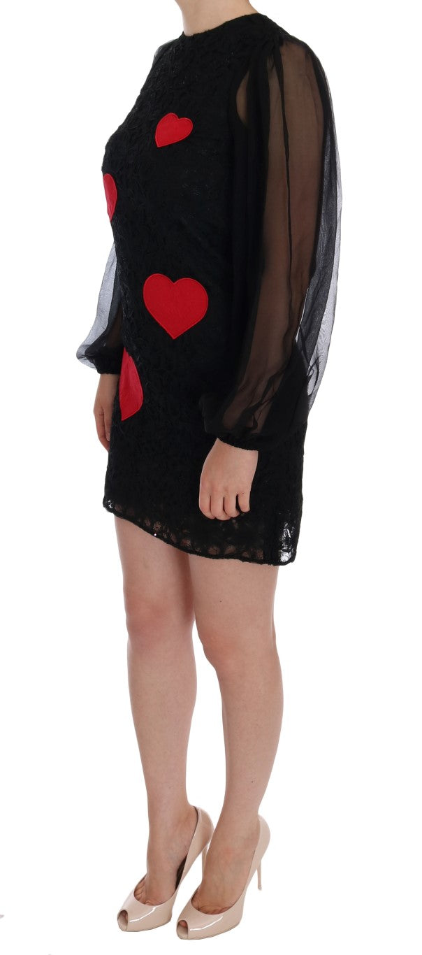 Dolce & Gabbana Red Heart Shift Dress with Black Lace-2
