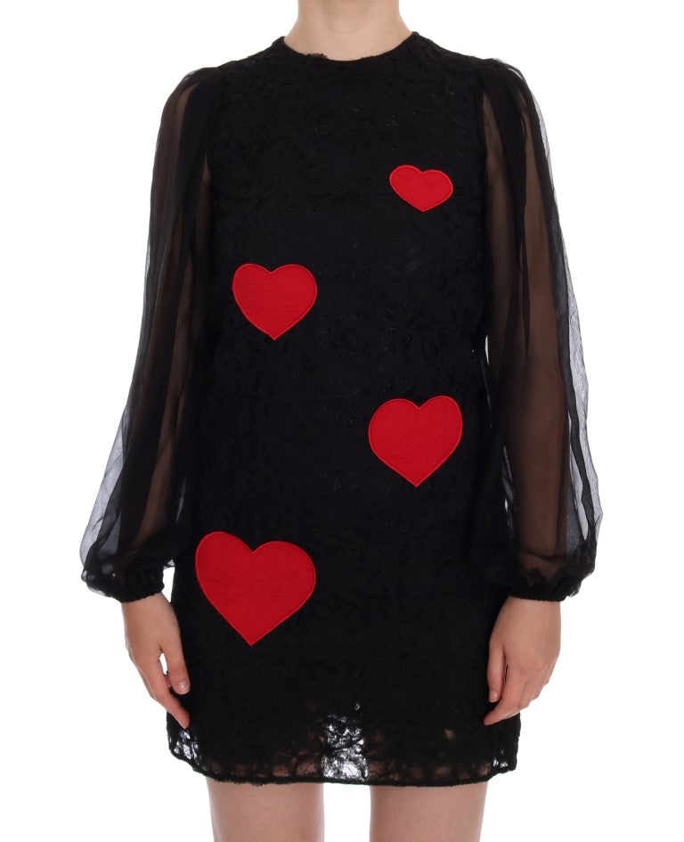 Dolce & Gabbana Red Heart Shift Dress with Black Lace-5