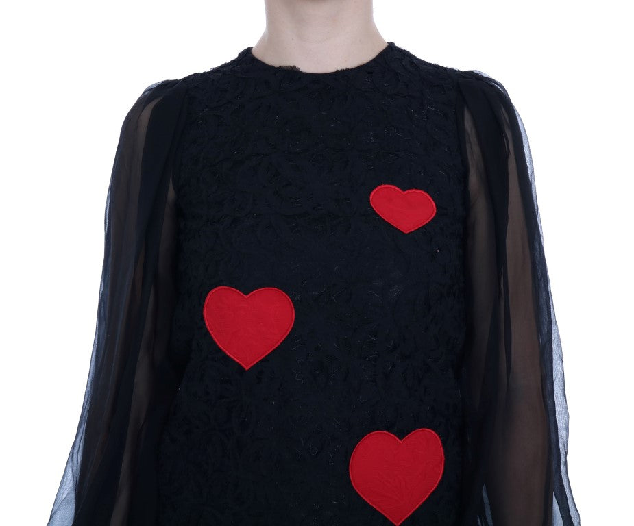 Dolce & Gabbana Red Heart Shift Dress with Black Lace-6
