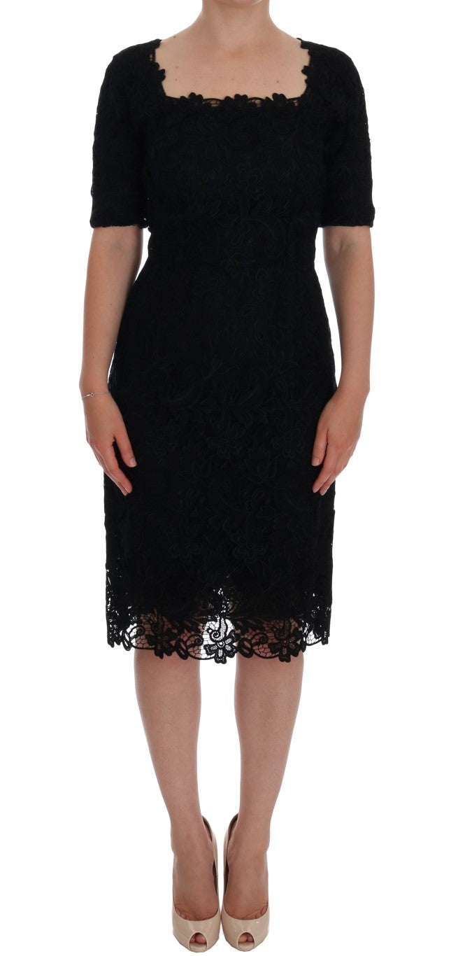 Dolce & Gabbana Schwarzes geblümtes Ricamo Etuikleid-1