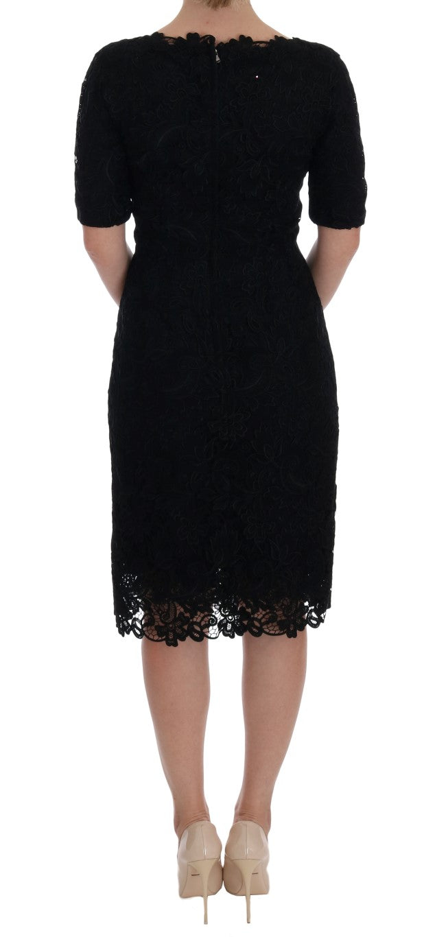 Dolce & Gabbana Schwarzes geblümtes Ricamo Etuikleid-3