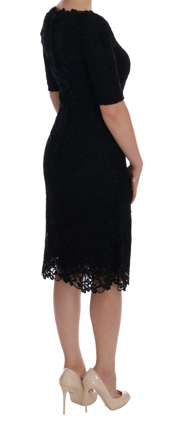Dolce & Gabbana Schwarzes geblümtes Ricamo Etuikleid-4