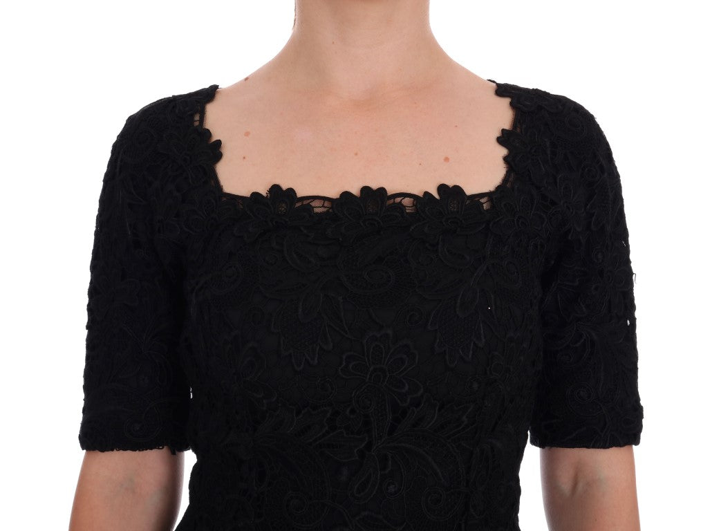 Dolce & Gabbana Schwarzes geblümtes Ricamo Etuikleid-5