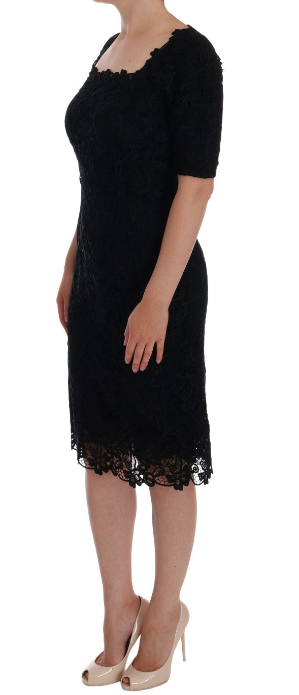 Dolce & Gabbana Schwarzes geblümtes Ricamo Etuikleid-2