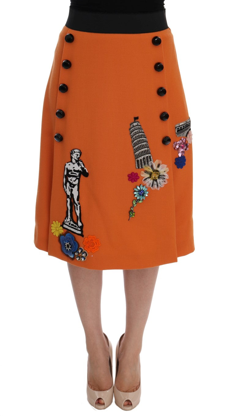 Dolce & Gabbana Orange wool skirt with crystal sequin appliqués
