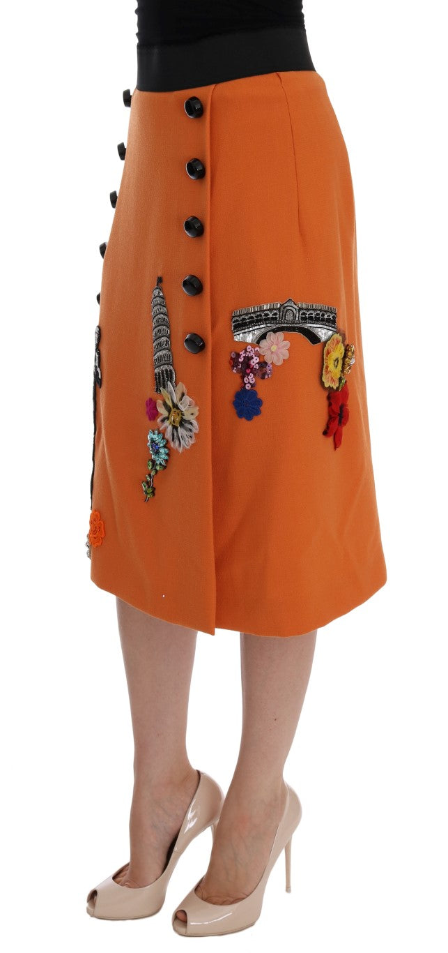 Dolce & Gabbana Orange wool skirt with crystal sequin appliqués-2