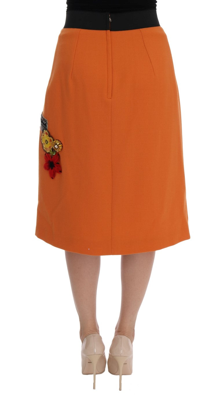 Dolce & Gabbana Orange wool skirt with crystal sequin appliqués-3