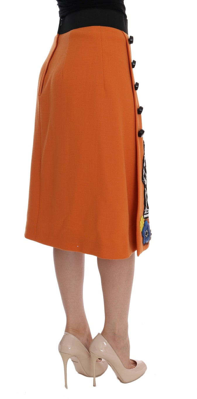 Dolce & Gabbana Orange wool skirt with crystal sequin appliqués-4
