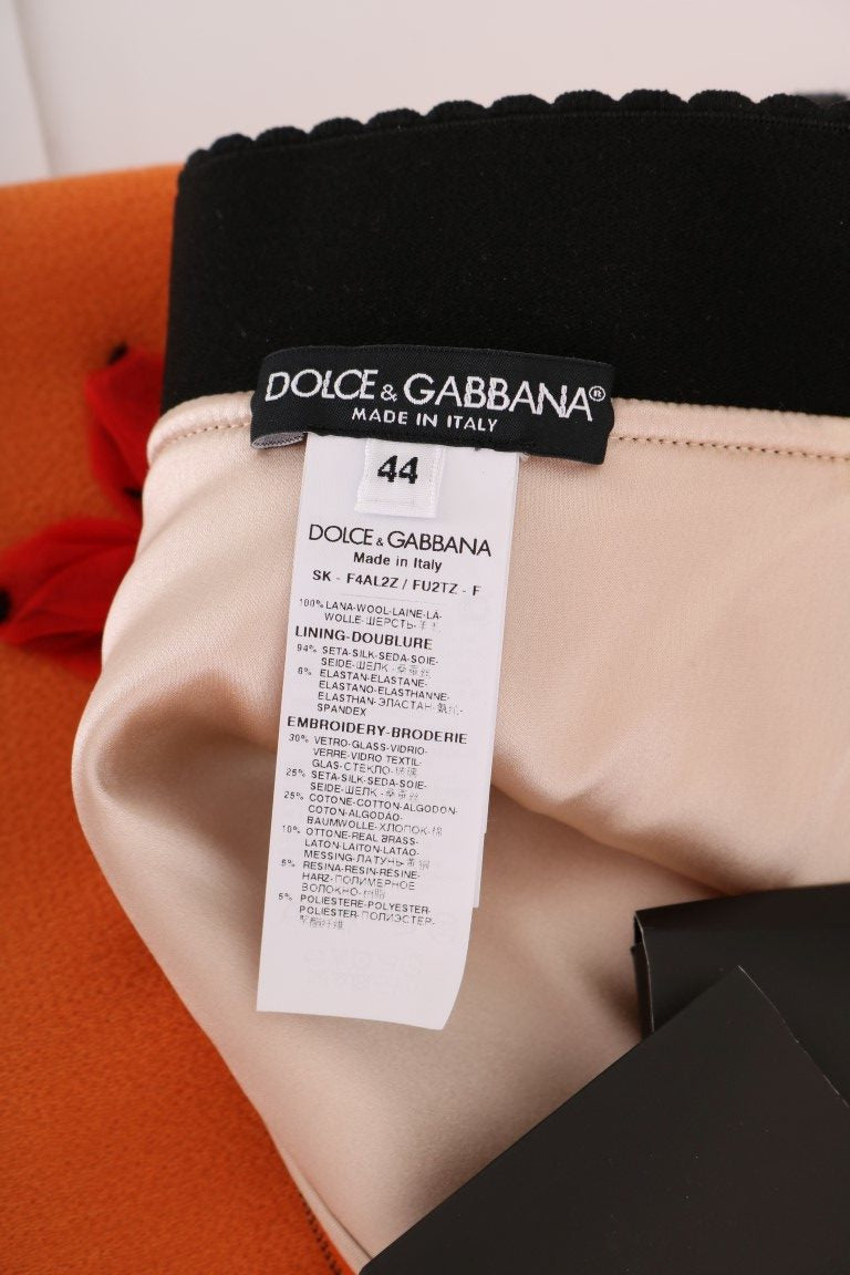 Dolce & Gabbana Orange wool skirt with crystal sequin appliqués-5