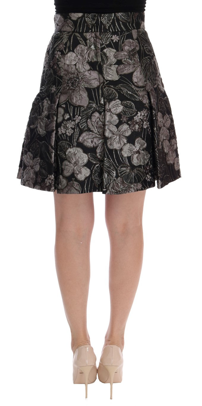 Dolce & Gabbana black and silver brocade skirt with floral pattern-3