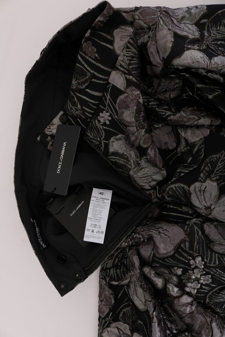 Dolce & Gabbana black and silver brocade skirt with floral pattern-5