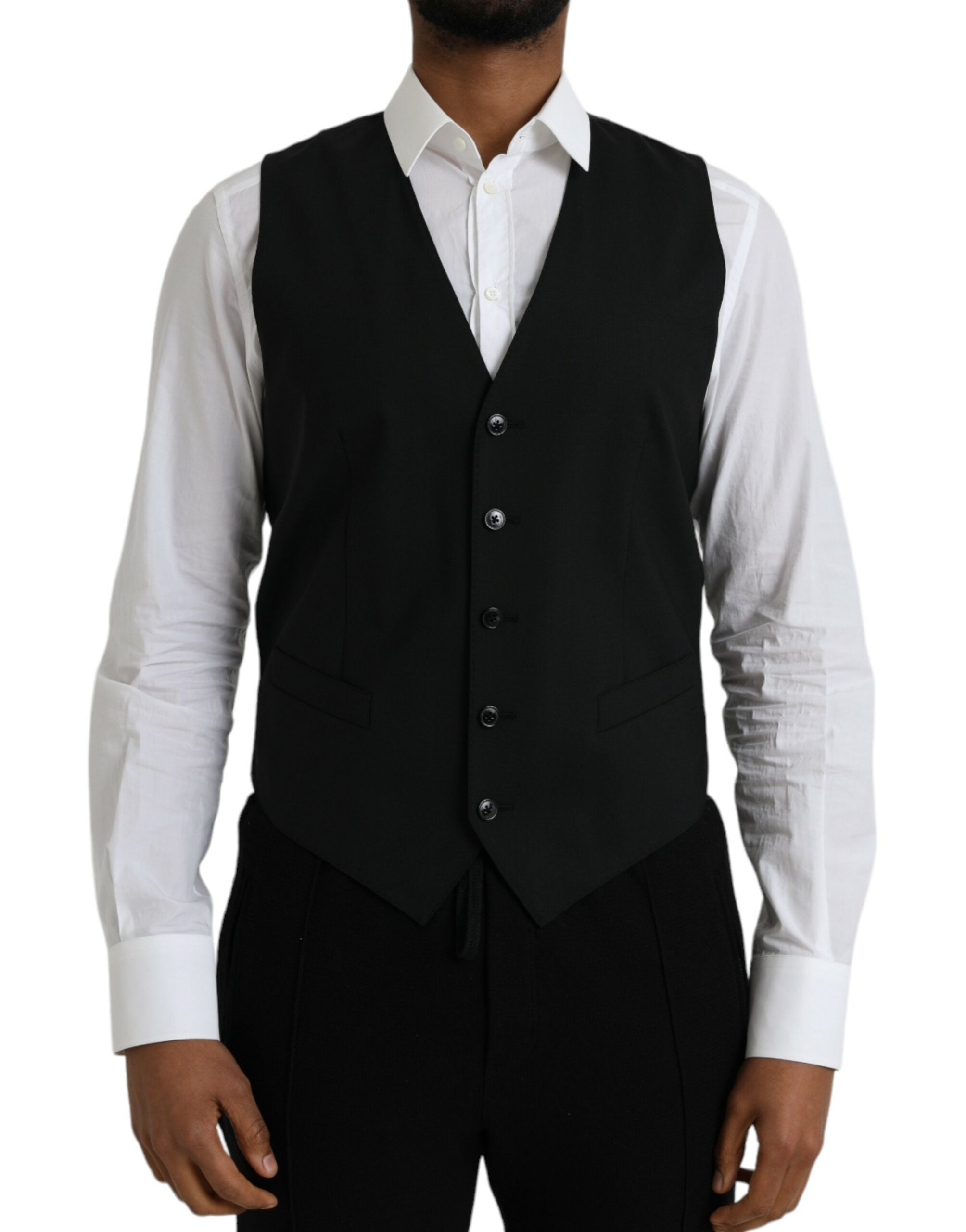 Dolce & Gabbana Schwarze Wolle Formal Dress Weste Weste-1
