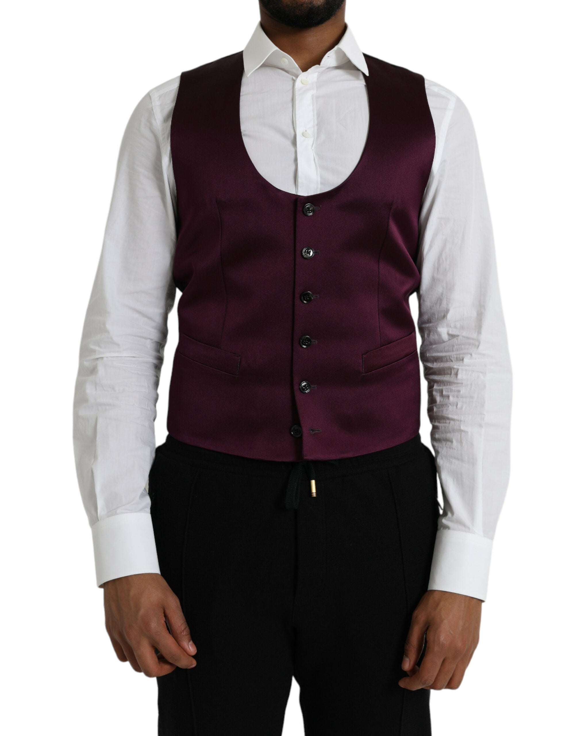 Dolce & Gabbana Maroon Satin Seidenweste Kleid Formelle Weste-1