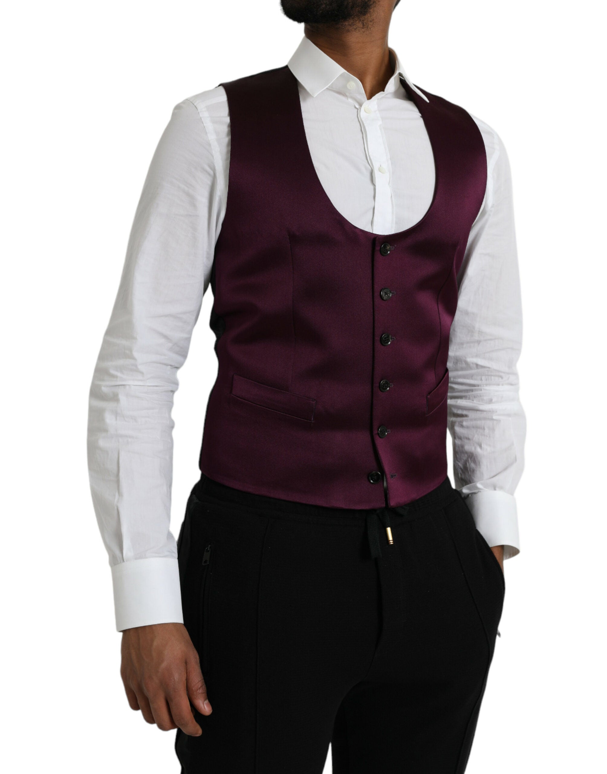 Dolce & Gabbana Maroon Satin Seidenweste Kleid Formelle Weste-2