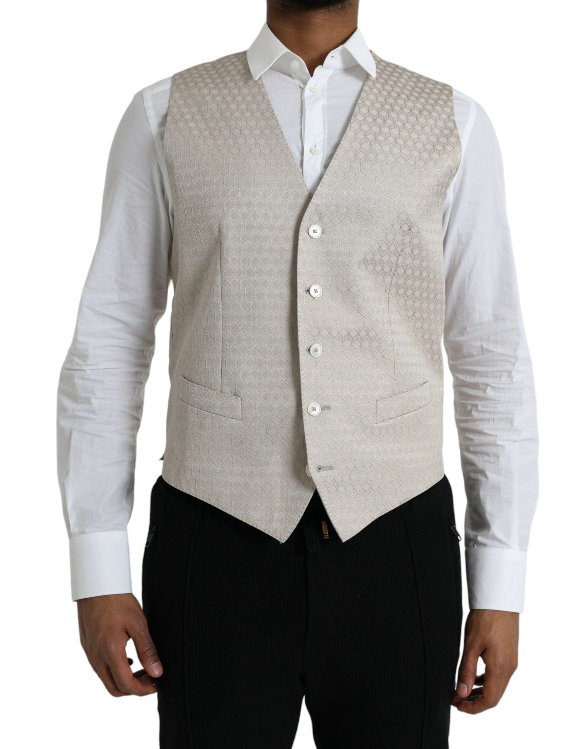 Dolce & Gabbana Off White Baumwollweste Kleid Formal Vest-1