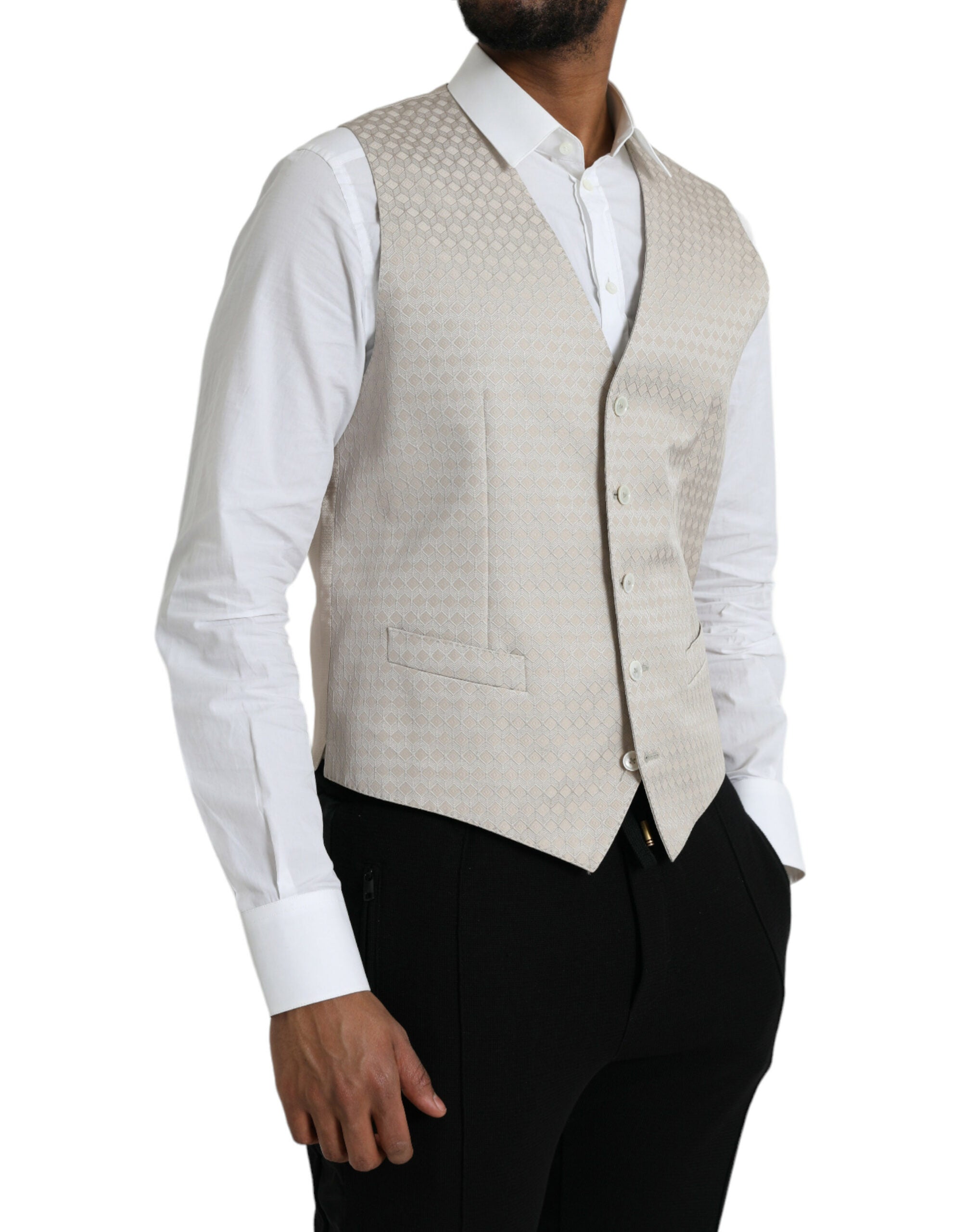 Dolce & Gabbana Off White Baumwollweste Kleid Formal Vest-2