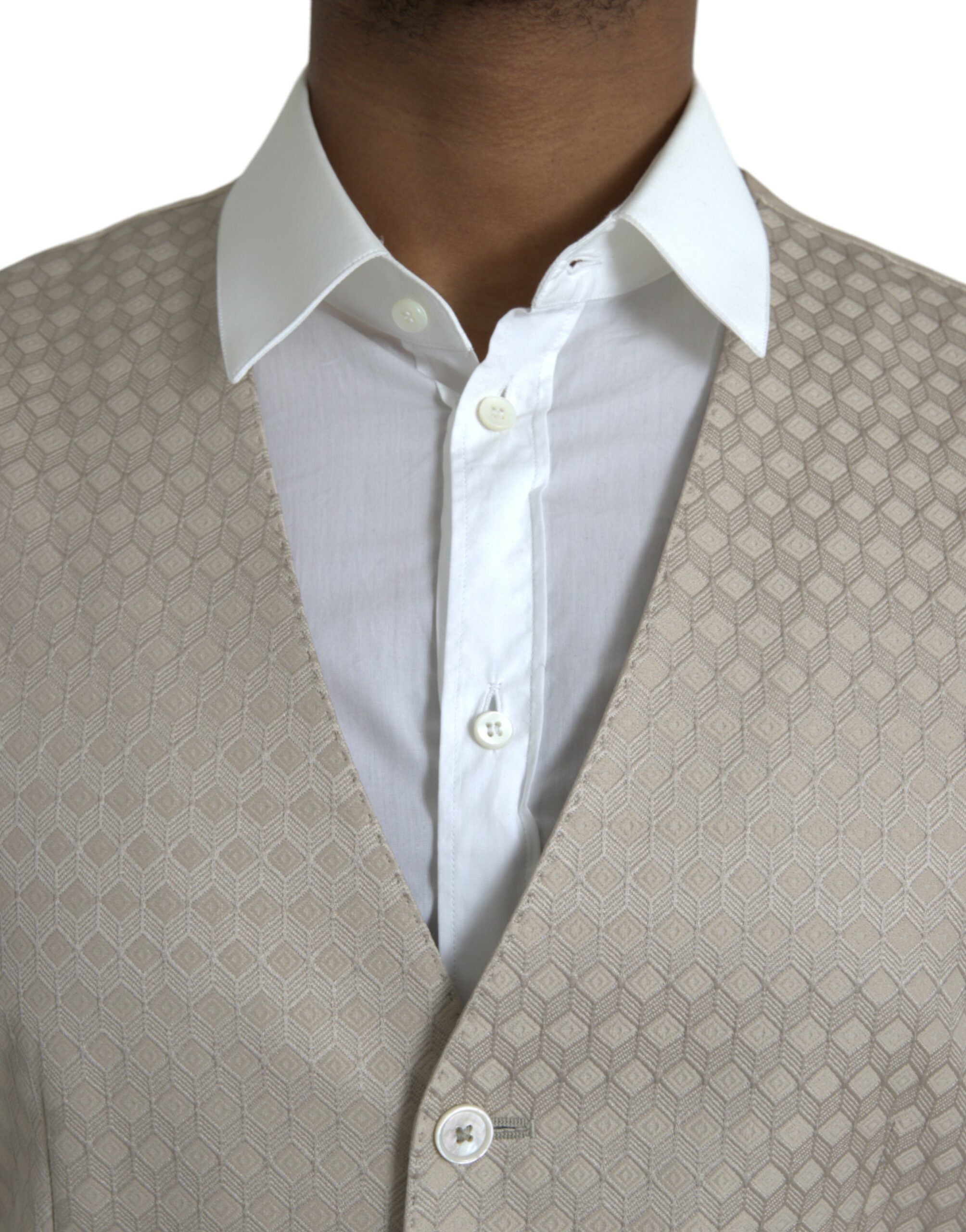 Dolce & Gabbana Off White Baumwollweste Kleid Formal Vest-4