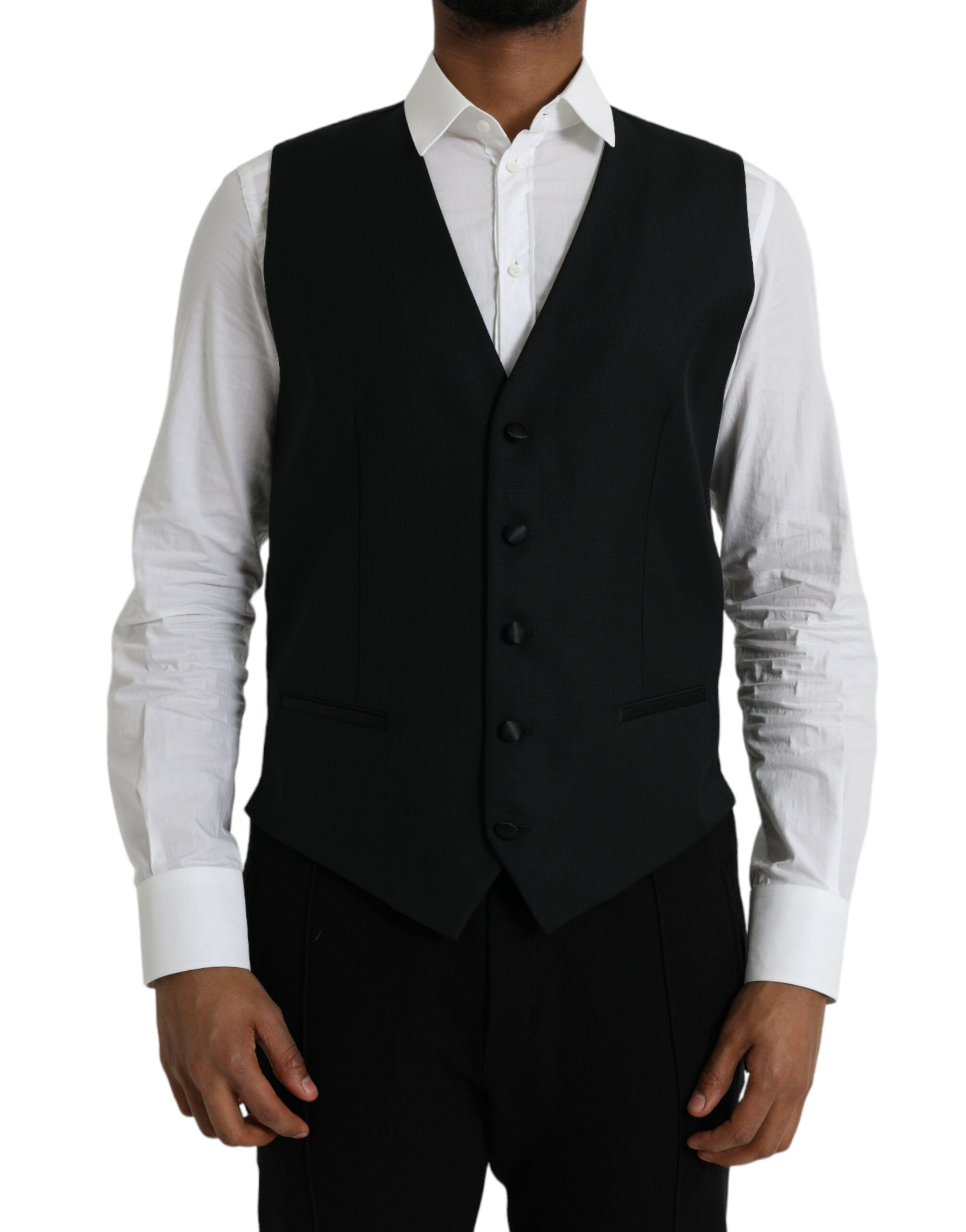 Dolce & Gabbana Black Wool Vest Dress Formal Vest-1