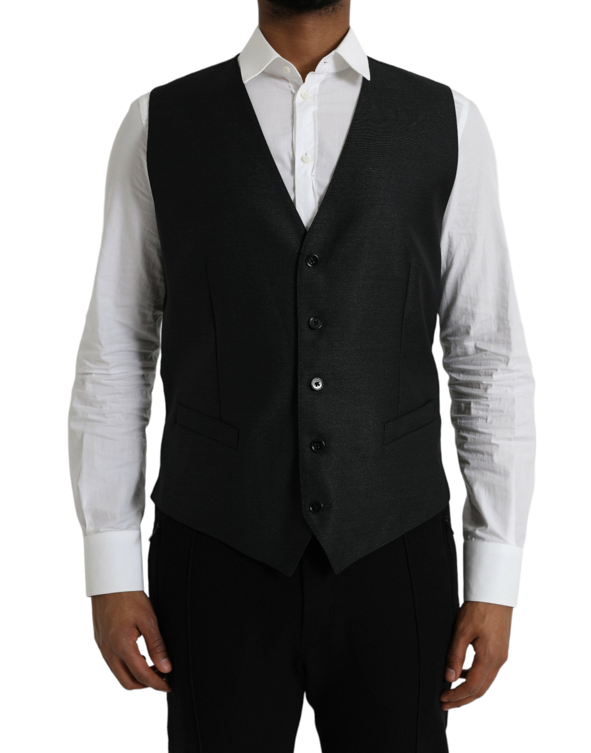 Dolce & Gabbana Black Wool Vest Dress Formal Vest-1