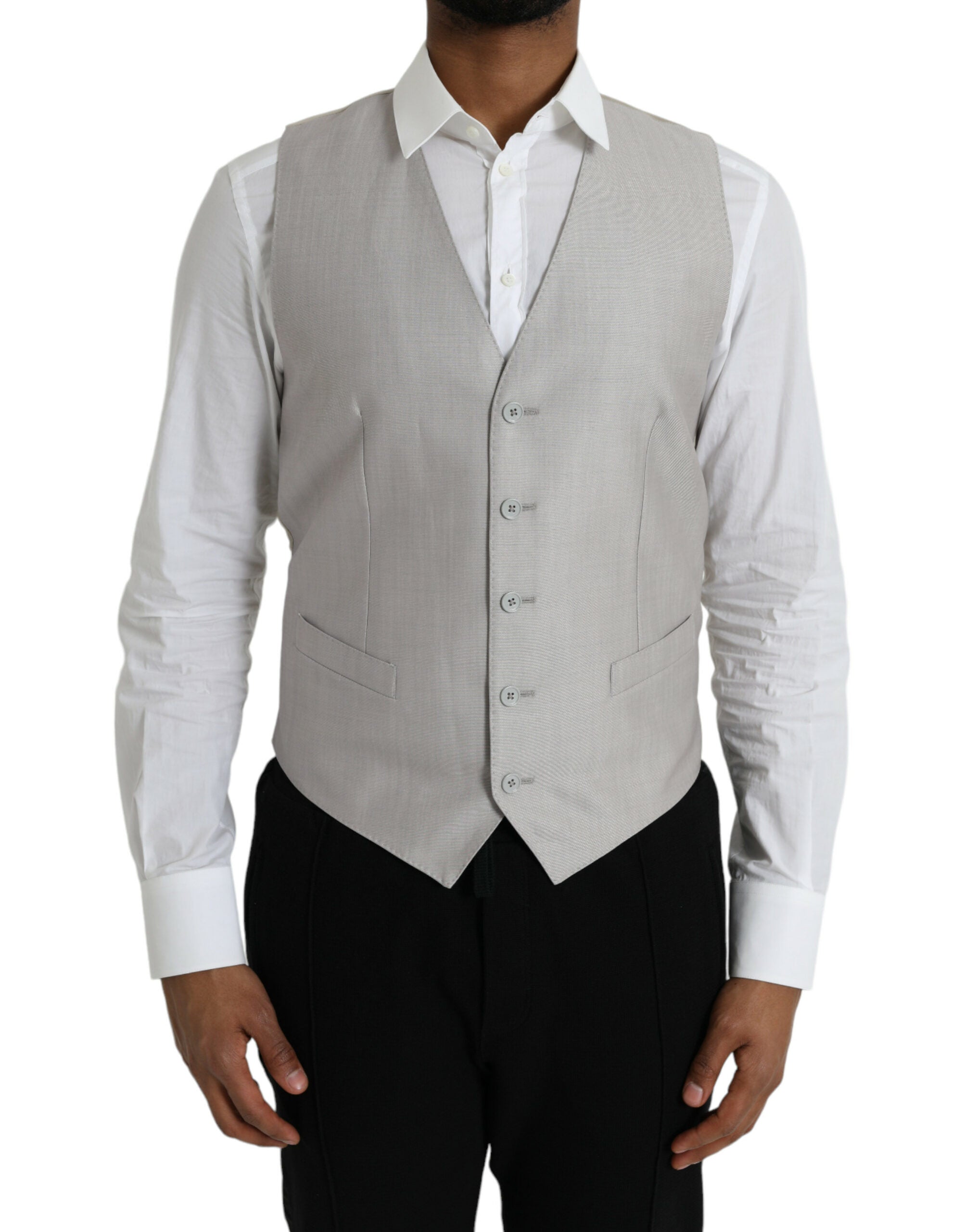 Chaleco formal de lana gris claro de Dolce & Gabbana-1