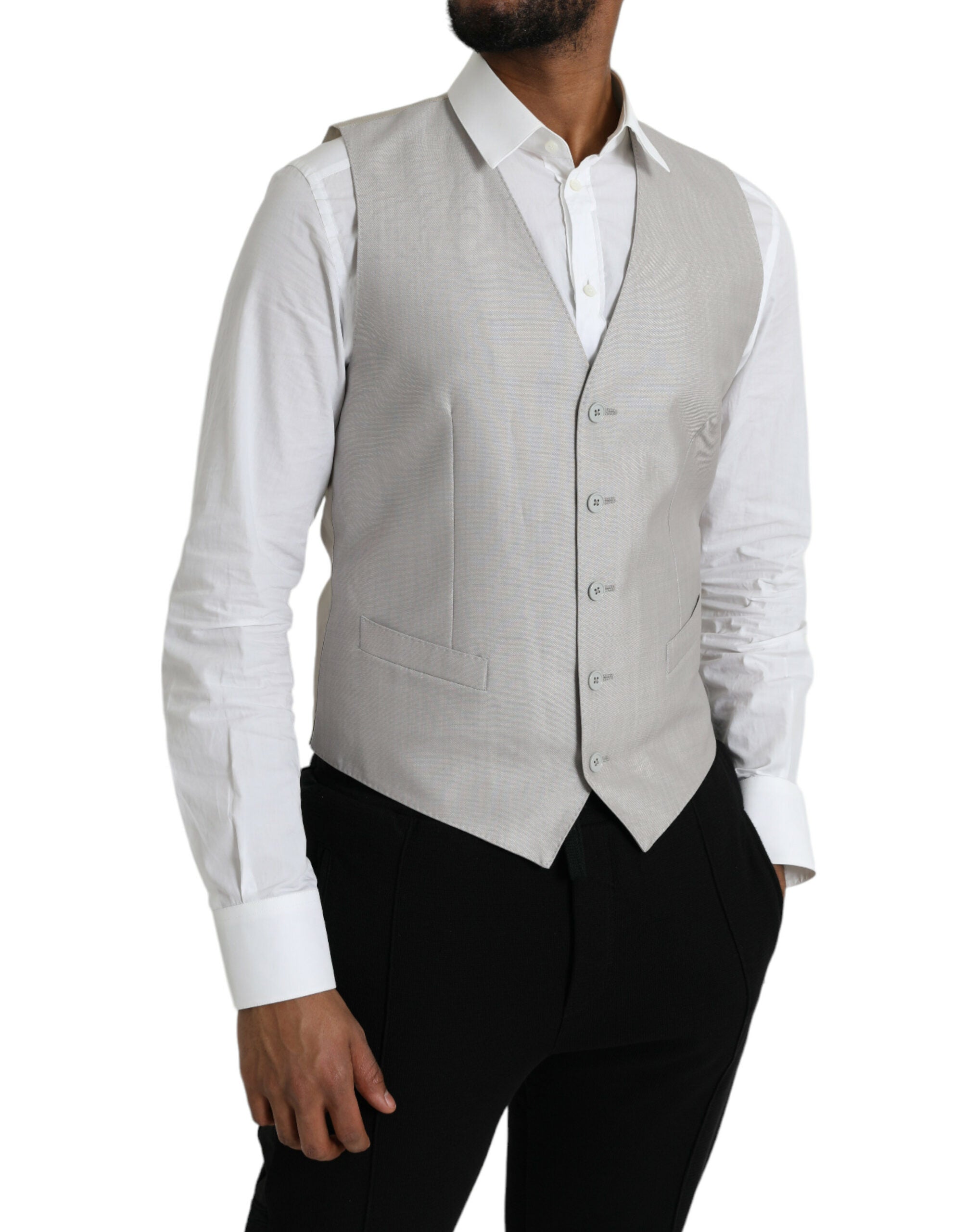 Chaleco formal de lana gris claro de Dolce & Gabbana-2