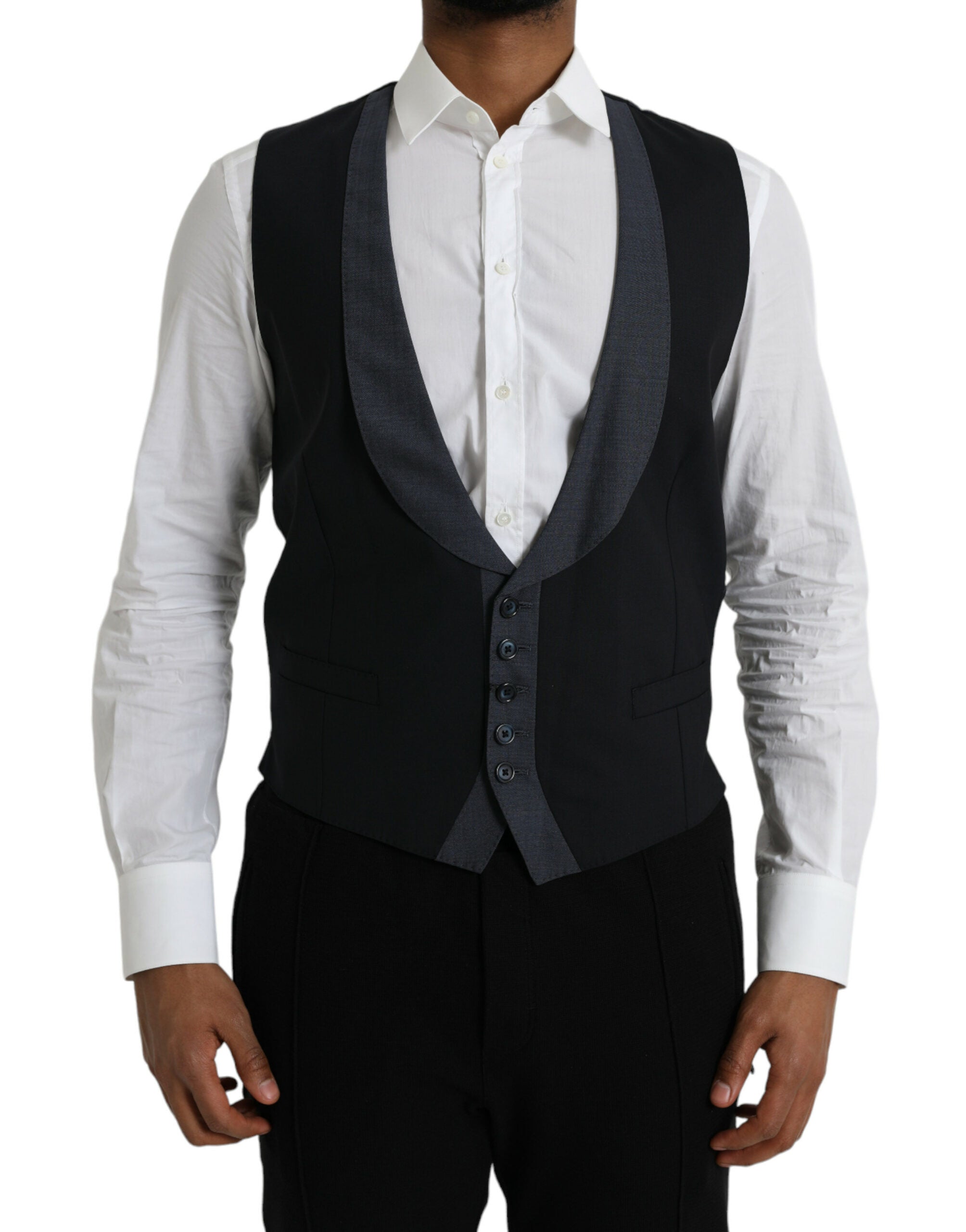 Dolce & Gabbana Black Wool Vest Dress Formal Vest-1