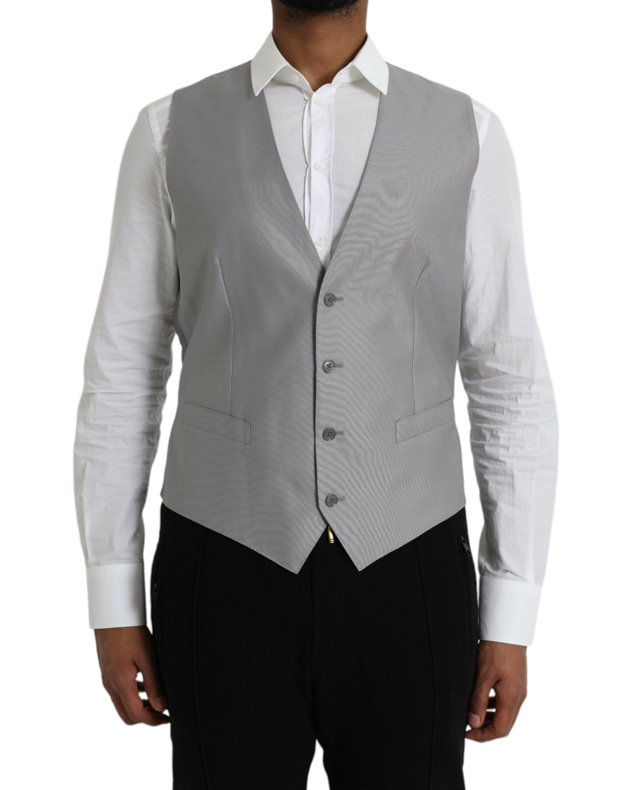 Dolce & Gabbana Light Grey Wool Formal Dress Vest-1