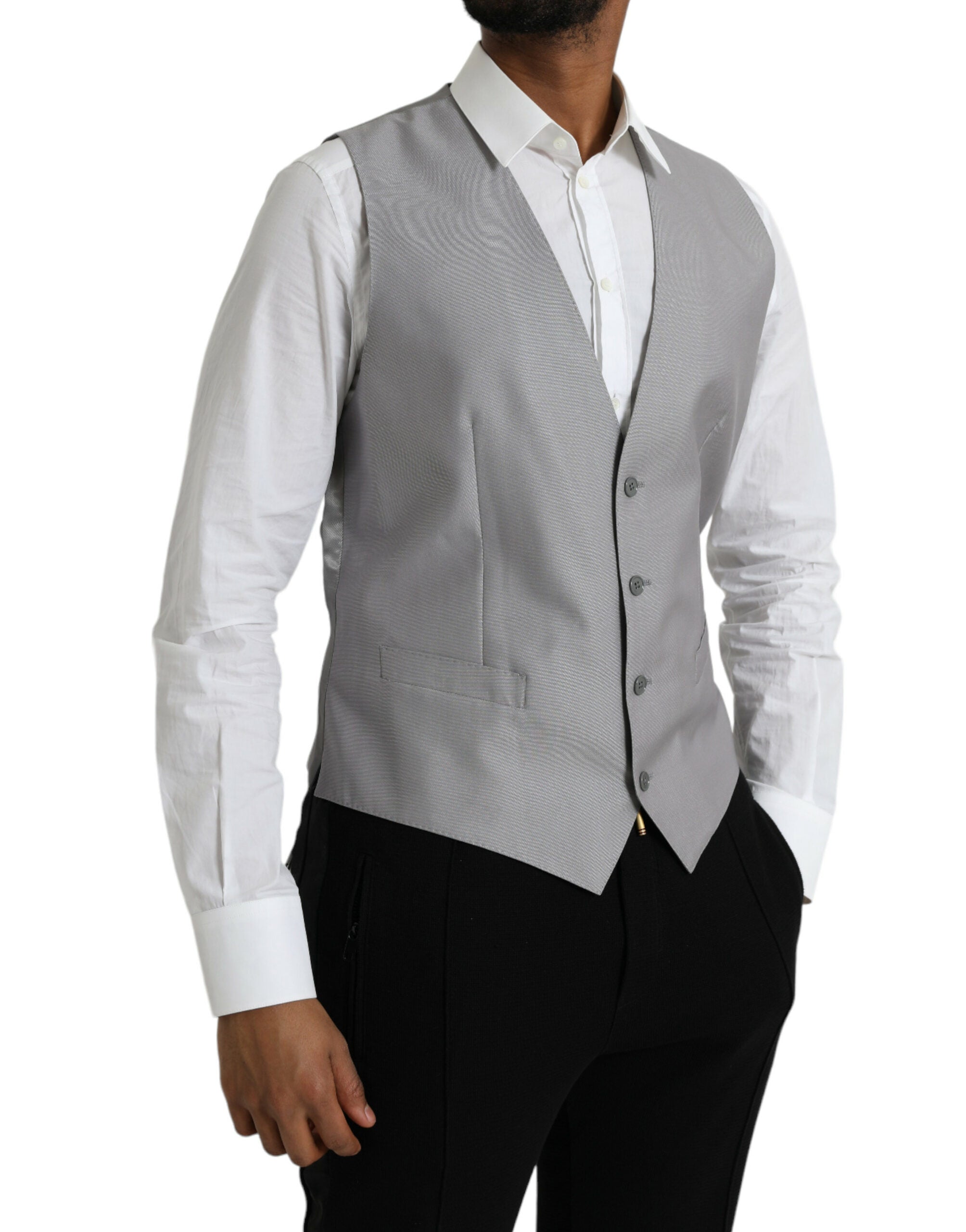 Dolce & Gabbana Light Grey Wool Formal Dress Vest-2