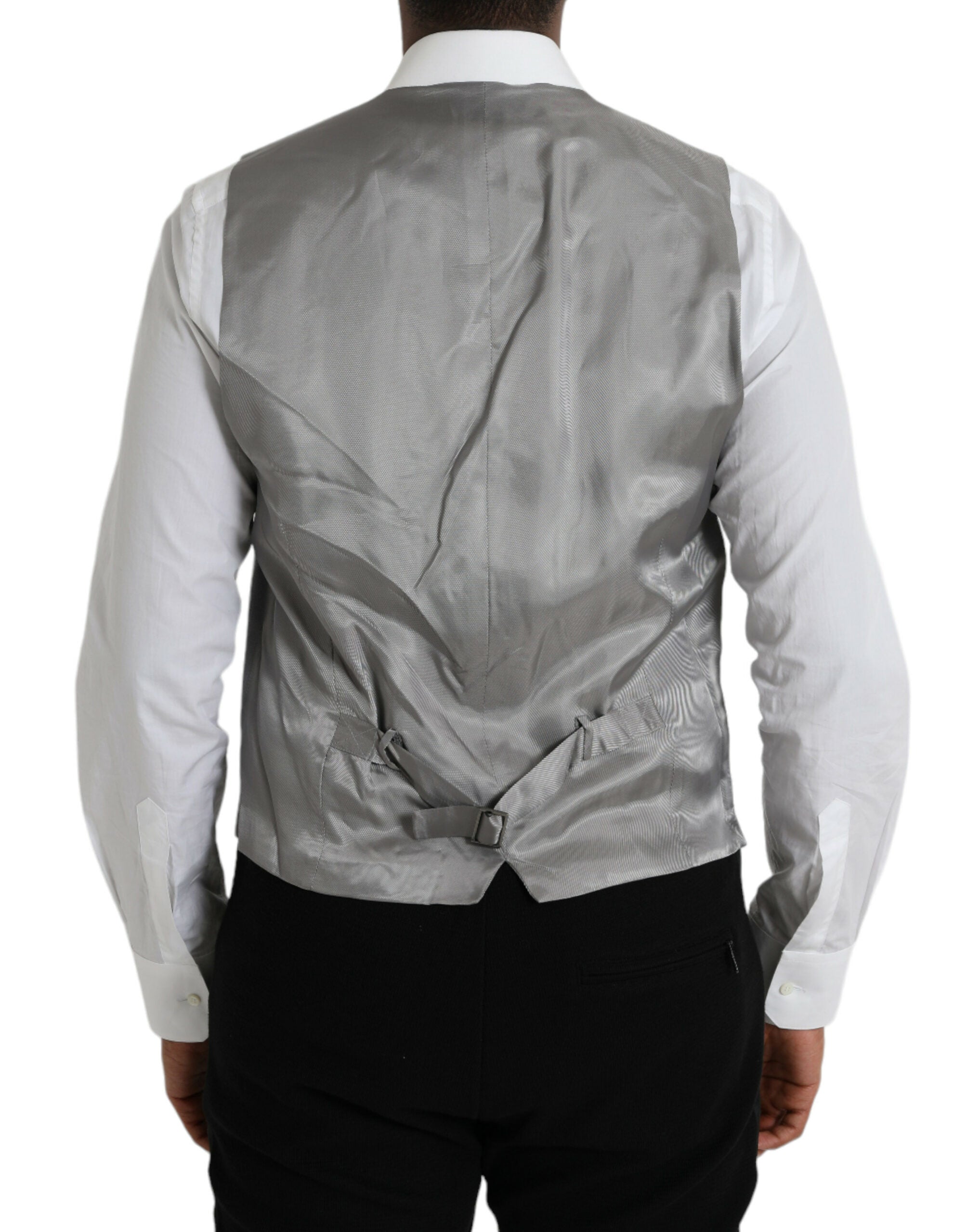 Dolce & Gabbana Light Grey Wool Formal Dress Vest-3
