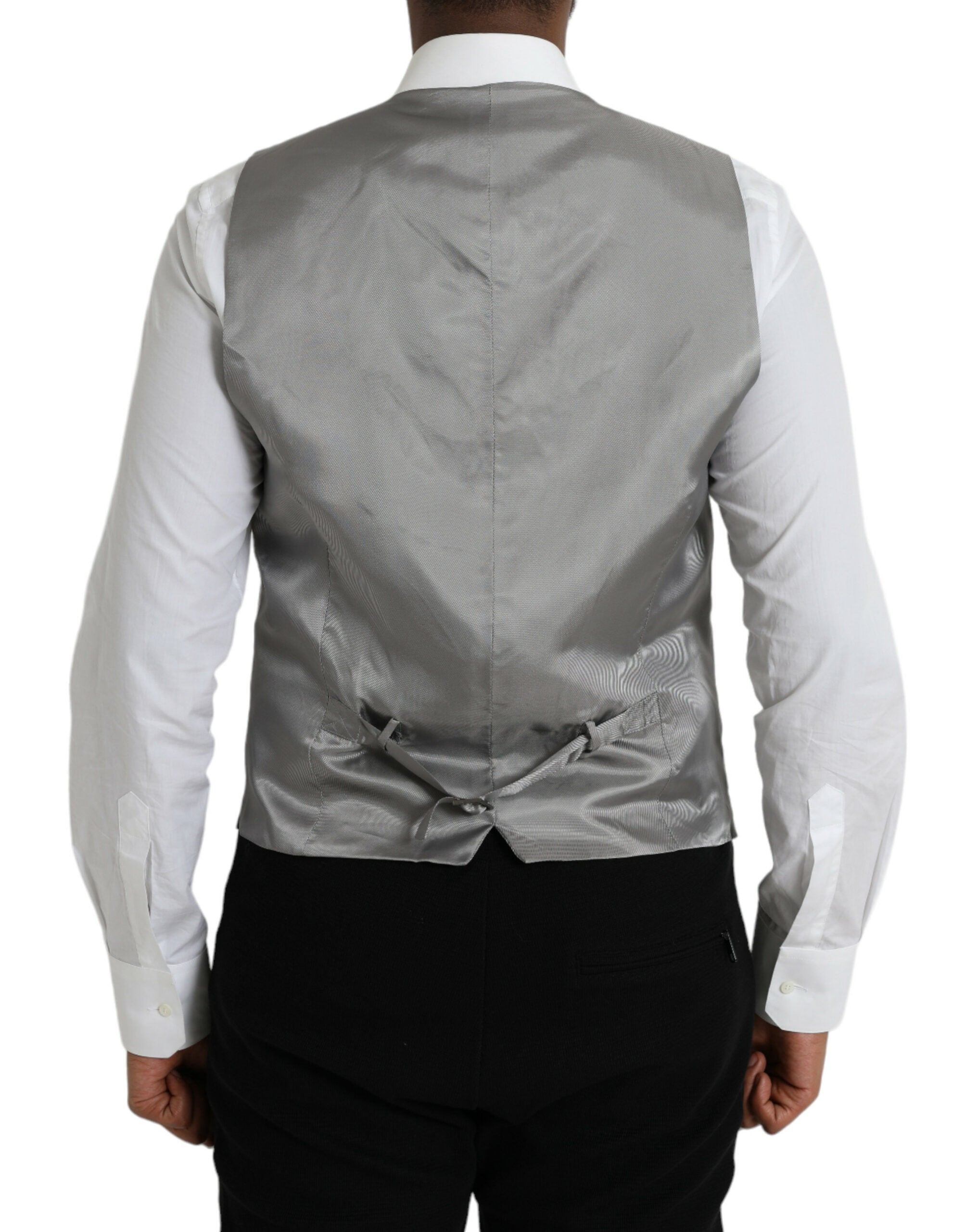 Dolce & Gabbana Light Grey Wool Formal Dress Vest-4