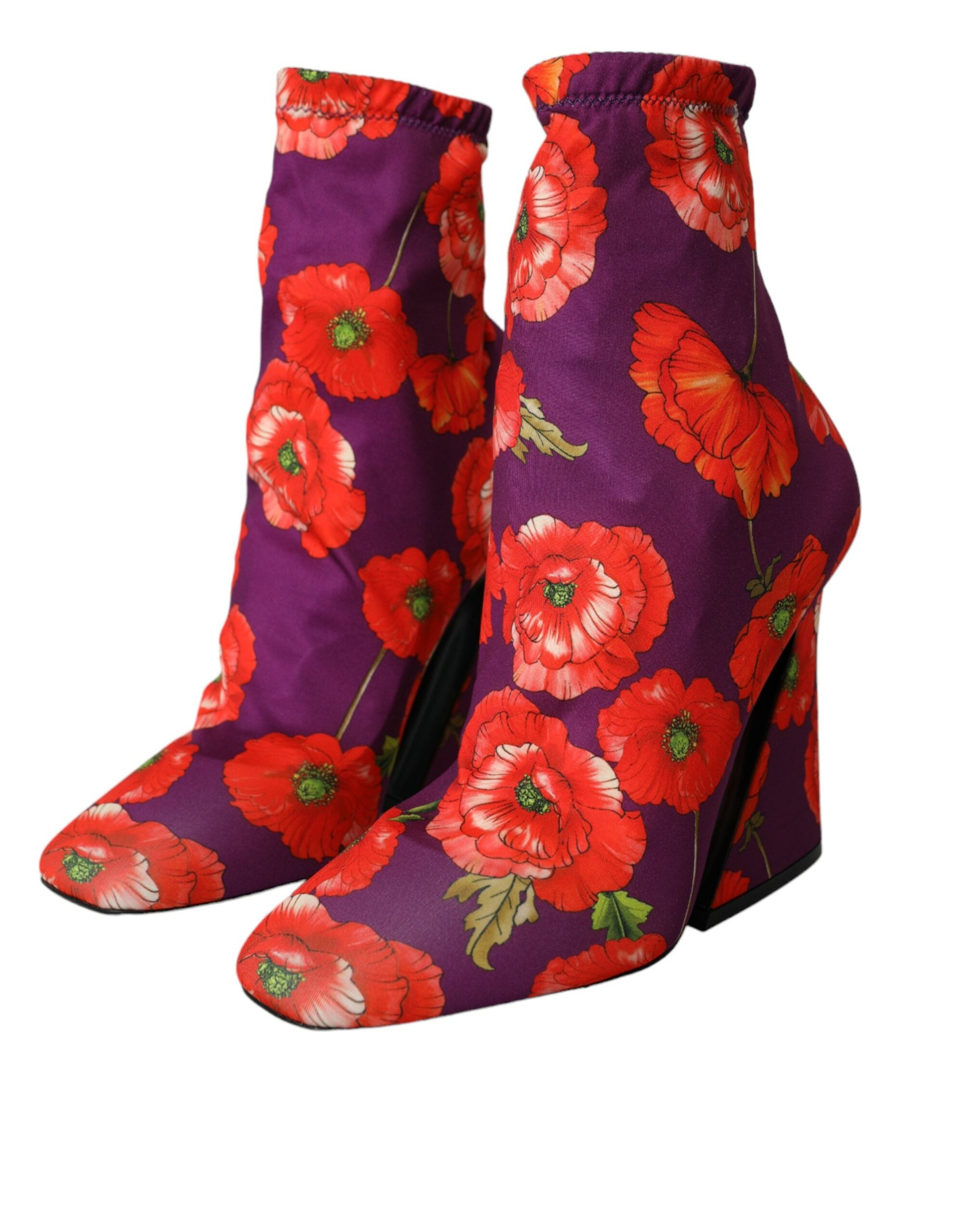 Dolce & Gabbana Lila Floral Jersey Stretch Boots Shoes-3